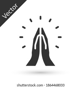 Manos grises en el icono de posición de oración aislado en el fondo blanco. Oración a Dios con fe y esperanza. Vector.