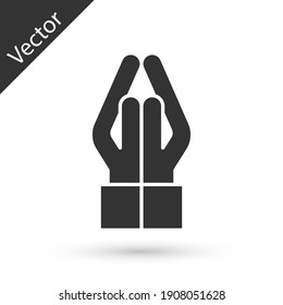 Grey Hands in praying position icon isolated on white background. Prayer to god with faith and hope. Vector.