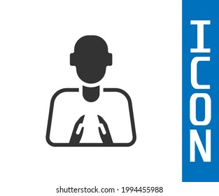 Grey Hands in praying position icon isolated on white background. Prayer to god with faith and hope.  Vector