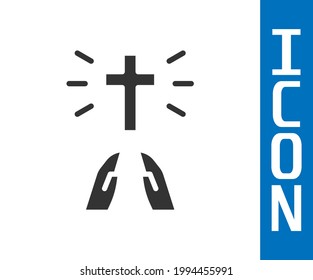 Graue Hände in betenden Position Symbol einzeln auf weißem Hintergrund. Gebet mit Glauben und Hoffnung zu Gott.  Vektorgrafik
