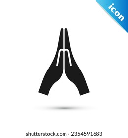 Grey Hands in praying position icon isolated on white background. Prayer to god with faith and hope.  Vector Illustration