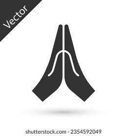 Grey Hands in praying position icon isolated on white background. Prayer to god with faith and hope.  Vector Illustration