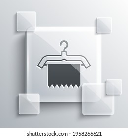 Grey Hanger wardrobe icon isolated on grey background. Clean towel sign. Cloakroom icon. Clothes service symbol. Laundry hanger. Square glass panels. Vector
