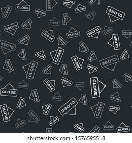 Grey Hanging sign with text Close icon isolated seamless pattern on black background. Business theme for cafe or restaurant.  Vector Illustration
