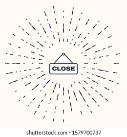 Grey Hanging sign with text Close icon isolated on beige background. Business theme for cafe or restaurant. Abstract circle random dots. Vector Illustration