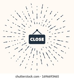 Grey Hanging sign with text Closed icon isolated on beige background. Business theme for cafe or restaurant. Abstract circle random dots. Vector Illustration