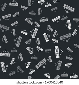 Signo de suspensión gris con texto Icono cerrado aislado patrón sin fisuras en el fondo negro. Tema de negocios para cafetería o restaurante. Ilustración vectorial