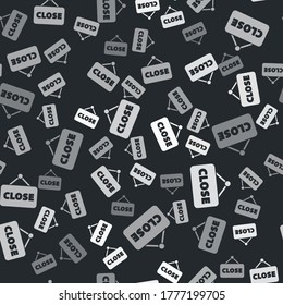 Grey Hanging sign with text Closed icon isolated seamless pattern on black background. Business theme for cafe or restaurant. Vector Illustration