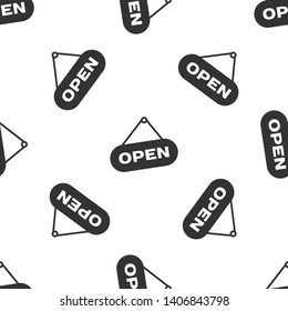 Grey Hanging sign with text Open door icon isolated seamless pattern on white background. Vector Illustration