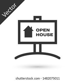 Grey Hanging sign with text Open house icon isolated on white background. Signboard with text Open house.  Vector Illustration