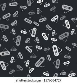 Grey Hanging sign with text Open house icon isolated seamless pattern on black background. Signboard with text Open house.  Vector Illustration