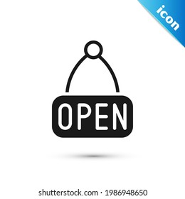 Grey Hanging sign with text Open door icon isolated on white background.  Vector
