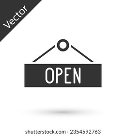 Grey Hanging sign with text Open door icon isolated on white background.  Vector Illustration