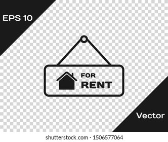 Grey Hanging sign with text For Rent icon isolated on transparent background. Signboard with text For Rent.  Vector Illustration