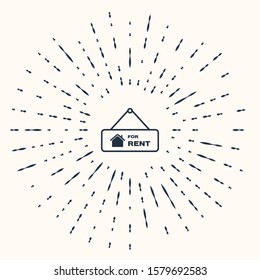 Grey Hanging sign with text For Rent icon isolated on beige background. Signboard with text For Rent. Abstract circle random dots. Vector Illustration