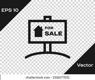 Grey Hanging sign with text For Sale icon isolated on transparent background. Signboard with text For Sale.  Vector Illustration