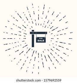 Grey Hanging sign with text For Sale icon isolated on beige background. Signboard with text For Sale. Abstract circle random dots. Vector Illustration