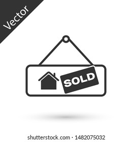 Grey Hanging sign with text Sold icon isolated on white background. Sold sticker. Sold signboard.  Vector Illustration