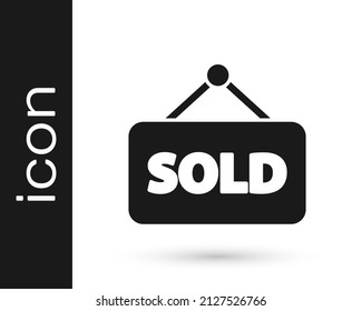 Grey Hanging sign with text Sold icon isolated on white background. Sold sticker. Sold signboard.  Vector Illustration
