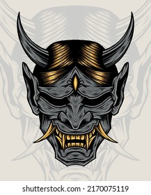 Grey Hannya Mask Artwork. Premium vector.
