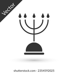 Grey Hanukkah menorah icon isolated on white background. Hanukkah traditional symbol. Holiday religion, jewish festival of Lights.  Vector Illustration