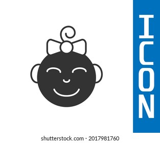 Grey Happy little girl head icon isolated on white background. Face of baby girl.  Vector