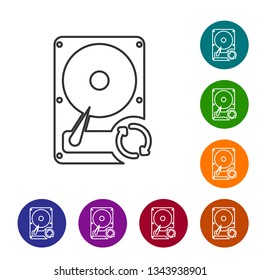 Grey Hard disk drive (HDD) sync refresh line icon isolated on white background. Vector Illustration