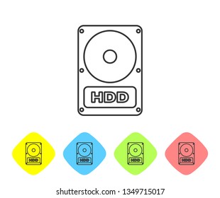 Grey Hard disk drive (HDD) line icon isolated on white background. Set icon in color rhombus buttons. Vector Illustration