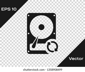 Grey Hard disk drive (HDD) sync refresh icon isolated on transparent background. Vector Illustration