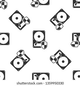 Grey Hard disk drive (HDD) protection icon isolated seamless pattern on white background. Vector Illustration