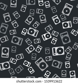 Grey Hard disk drive HDD icon isolated seamless pattern on black background.  Vector Illustration