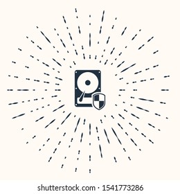 Grey Hard disk drive HDD protection icon isolated on beige background. Abstract circle random dots. Vector Illustration