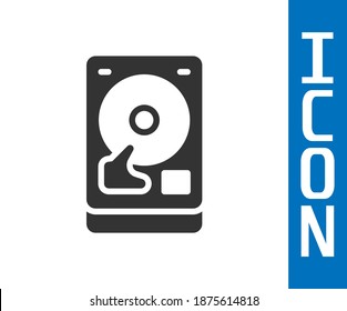 Graues HDD-Symbol auf Festplatte, einzeln auf weißem Hintergrund.  Vektorgrafik