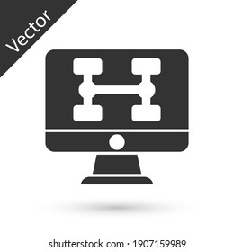 Diagnóstico de hardware gris del icono del coche aislado en fondo blanco. Servicio de coches y piezas de reparación. Vector.