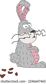La liebre gris mira a su alrededor y mira la mierda. Ilustración del vector
