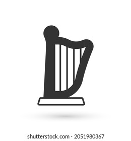 Grey Harp icon isolated on white background. Classical music instrument, orhestra string acoustic element.  Vector