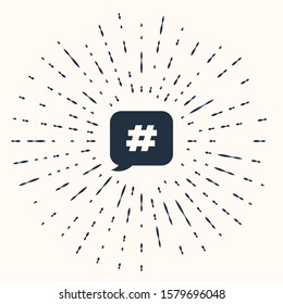 Grey Hashtag speech bubble icon isolated on beige background. Concept of number sign, social media marketing, micro blogging. Abstract circle random dots. Vector Illustration
