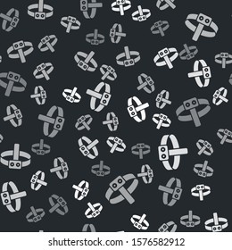 Grey Head flashlight icon isolated seamless pattern on black background. Tourist head flashlight. Camping head light.  Vector Illustration