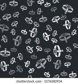 Grey Head flashlight icon isolated seamless pattern on black background. Tourist head flashlight. Camping head light.  Vector Illustration