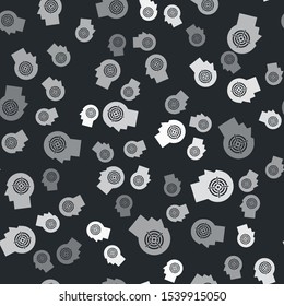 Grey Head hunting concept icon isolated seamless pattern on black background. Business target or Employment sign. Human resource and recruitment for business.  Vector Illustration