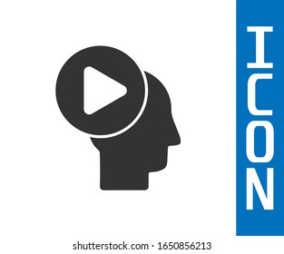 Grey Head people with play button icon isolated on white background.  Vector Illustration
