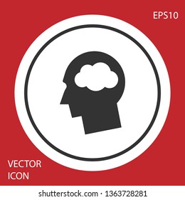 Grey Head silhouette with cloud icon isolated on red background. Dreaming sign. White circle button. Vector Illustration
