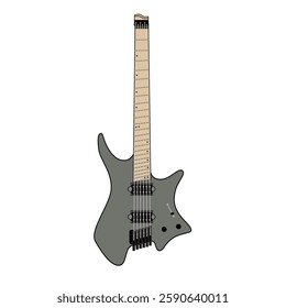 Grey headless guitar 6 strings on white background, vector