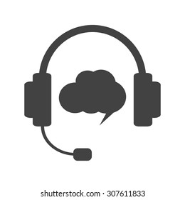 Grey headphones and hat bubble on white background. Support call, hotline operator