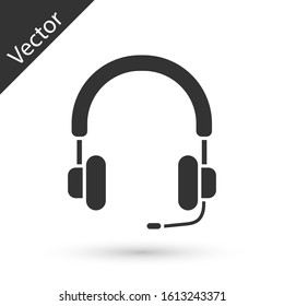 Grey Headphones icon isolated on white background. Earphones. Concept for listening to music, service, communication and operator.  Vector Illustration