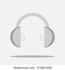 Grey heaphones flar illustratin. Headpset icon, UI button design with elements and details. Minimal earphones accessory. Eps 10 vector