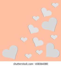 Grey heart 3D. Vector.Pastel background