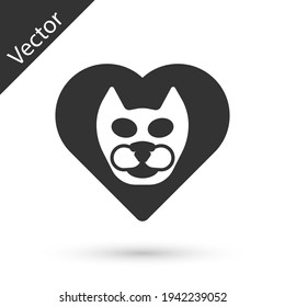 Grey Heart with cat icon isolated on white background. Love to the animals. Vector