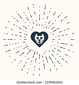 Grey Heart with cat icon isolated on beige background. Love to the animals. Abstract circle random dots. Vector