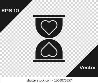 Grey Heart in the center old hourglass icon isolated on transparent background. Valentines day.  Vector Illustration